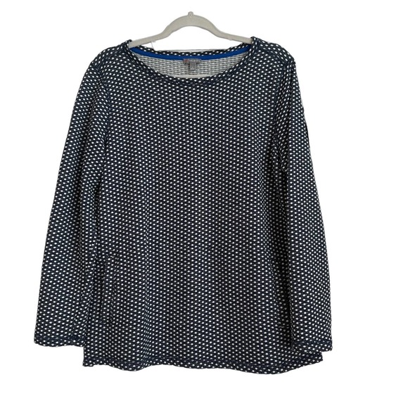 Talbots size Large Dark Navy Blue and White Dotted Knit Style Athleisure Top - Picture 1 of 5